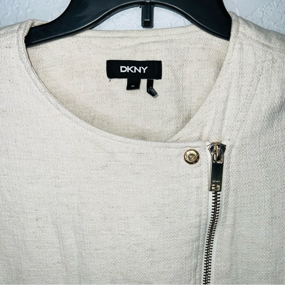 DKNY Linen Blend Moto Jacket w Wide Lapels Asymmetric Zip Front Size XS - Picture 6 of 10